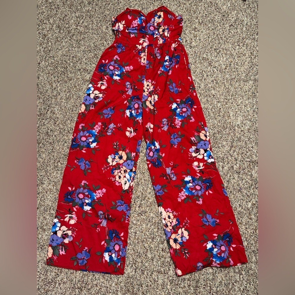 Bog collective WOMENS size medium romper Floral Red Wide-Leg summer one piece